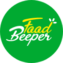 FoodBeeper logo is a circular green shape that contains the word 'food' written in yellow and the word 'Beeper' in white
